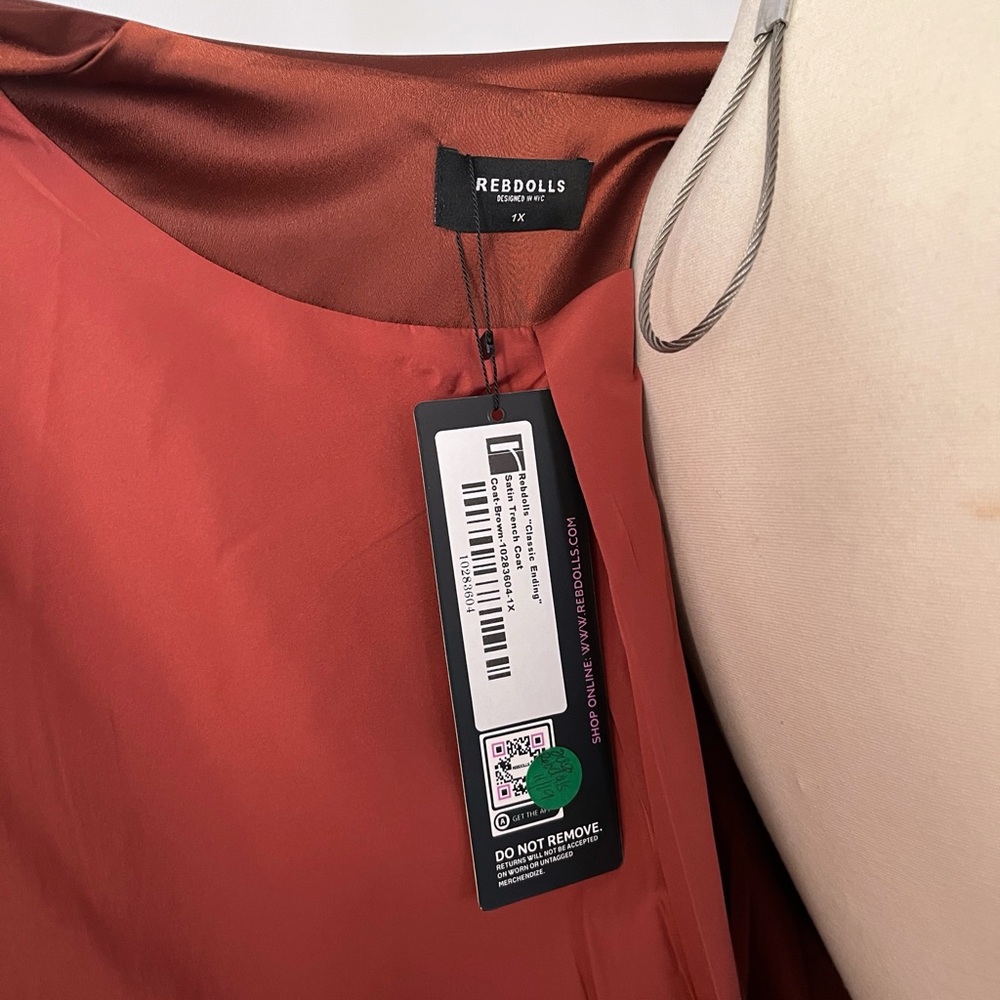 NWT Rebdolls Rust Satin Plus Size Trench Coat | 1X - Picture 8 of 12